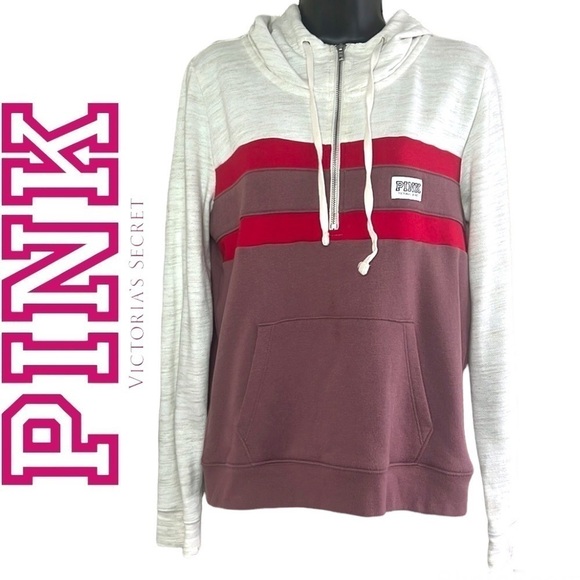 Victorias Secret PINK Sweatshirt Half Zip Pullover Hoodie Size M - Picture 2 of 15